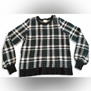 New with tags Marled women plaid sweater green/black/ivory size medium